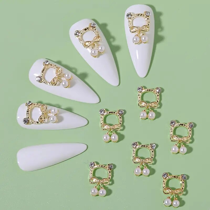 10pcs Nail Art Decoration | Cute Hollow Out Bear Design Nail Accessories For Women & Girls