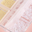 2 Boxes Nail Pearl Decoration Set White Rhinestone Half Round White Golden Pearl Nail Art Accessories Home DIY Use