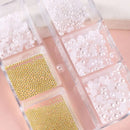 2 Boxes Nail Pearl Decoration Set White Rhinestone Half Round White Golden Pearl Nail Art Accessories Home DIY Use