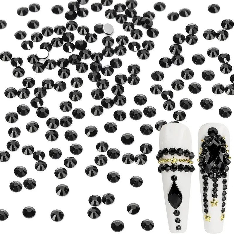 Crystal Rhinestones Black 2080 Pcs Nail Art Rhinestones Round Beads Flatback Glass For Nail Crafts Makeup Decorations