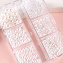 2 Boxes Nail Pearl Decoration Set White Rhinestone Half Round White Golden Pearl Nail Art Accessories Home DIY Use
