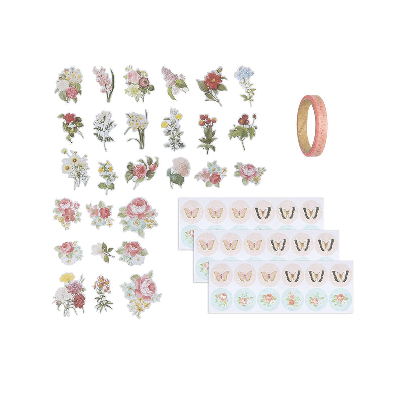 Floral Card Making Kit and Supplies | 32 Blank Cards with A2 Envelopes | Washi Tape | Stickers | Ephemera