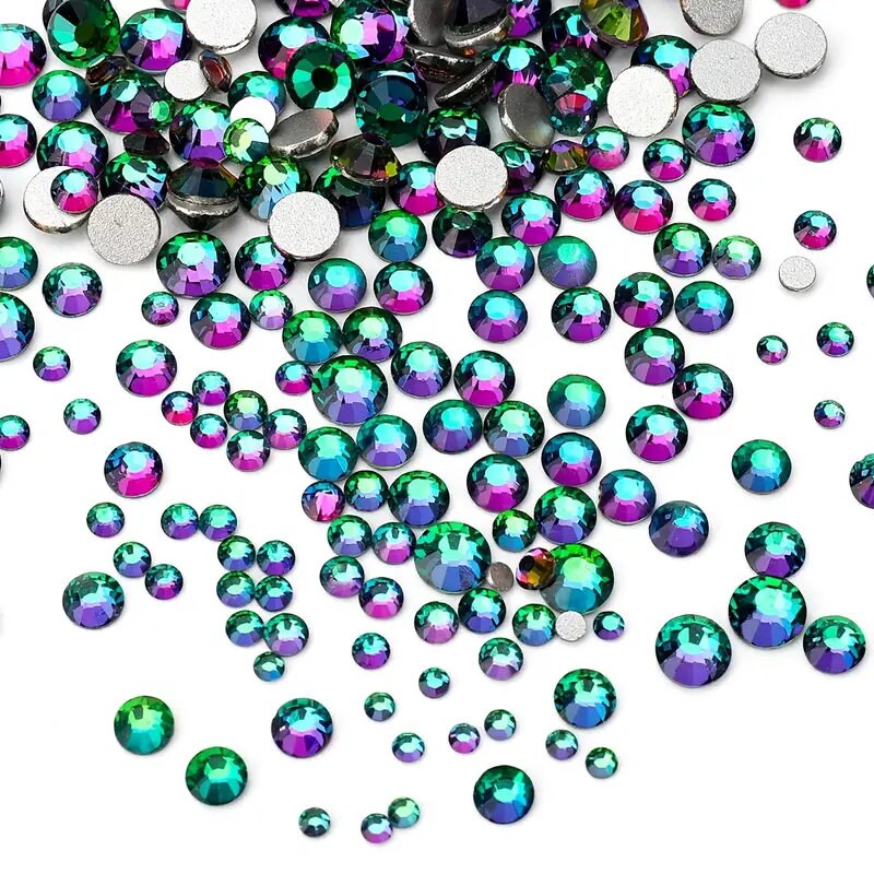 St.Patrick's Day Crystal Rhinestones Green Flame 2080 Pcs Nail Art Rhinestones Round Beads Flatback Glass For Nail Crafts Makeup Decorations