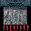 St.Patrick's Day Crystal Rhinestones Green Flame 2080 Pcs Nail Art Rhinestones Round Beads Flatback Glass For Nail Crafts Makeup Decorations