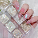 6 Grids/Box Naturally Bright And Thin Irregular Shell Fragments Iridescence Color Abalone Shell Nails Decoration