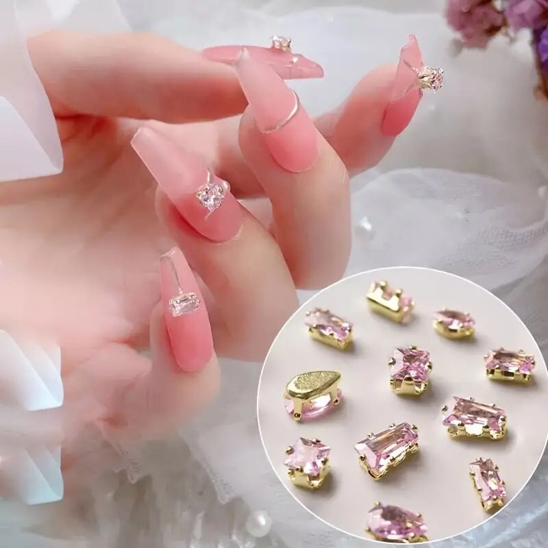 20 Pcs Pink Nail Rhinestones Nail Art Gems Crafts Crystals Glass Decorations Set Ab Rhinestones Flat Back Design For Nail Art Decoration
