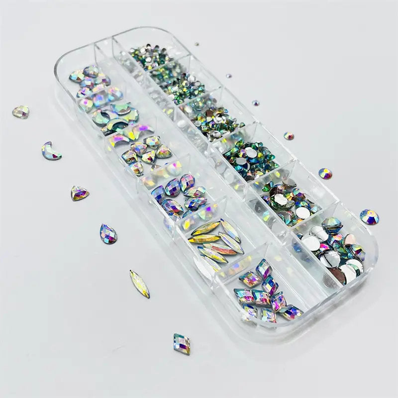 12 Grids Sparkly Bling 3D Rhinestones For Nail Art DIY Craft Shiny Flat Back Glass Crystal Stones Set Jewels Nail Decorations