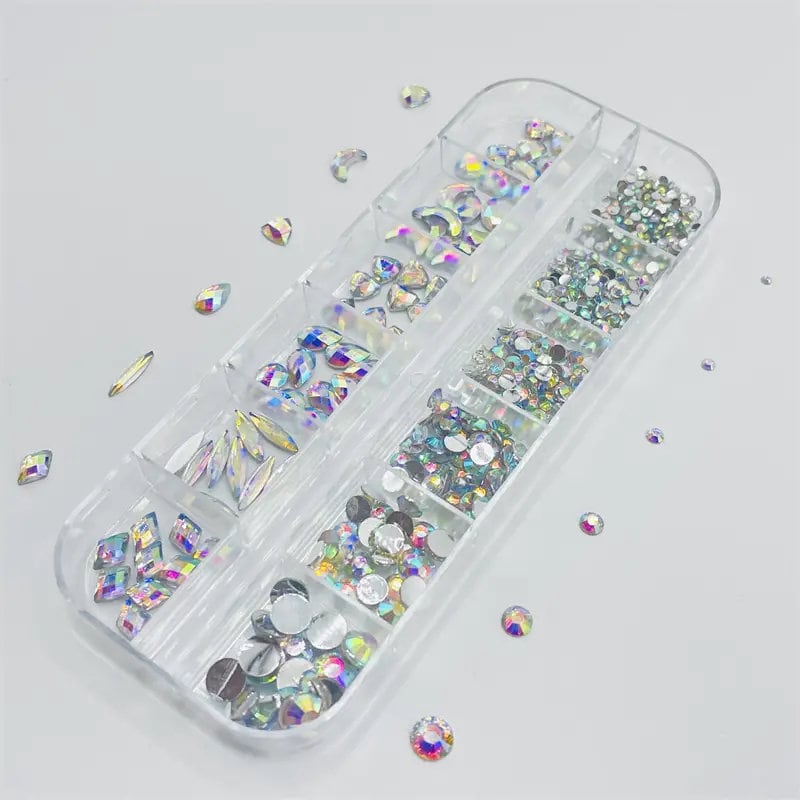 12 Grids Sparkly Bling 3D Rhinestones For Nail Art DIY Craft Shiny Flat Back Glass Crystal Stones Set Jewels Nail Decorations