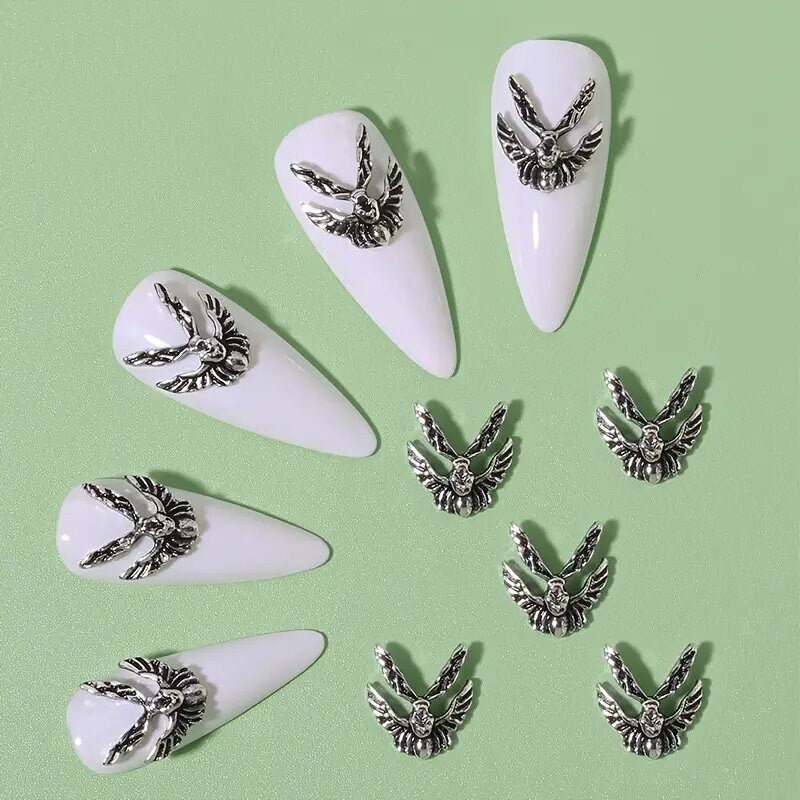 Retro Style Nail Art Decoration | Silver Color Wing Design Nail Decoration Accessories For Women & Girls