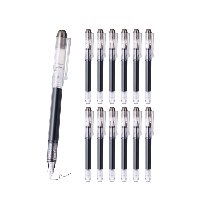 12 Pieces Black Disposable Fountain Pens | Smooth-Writing Office Supplies