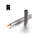 BEILUNER Luxury Fountain Pen Set,Solid 24K Gilded Extra Fine Nib | Silver Stainless Steel Body