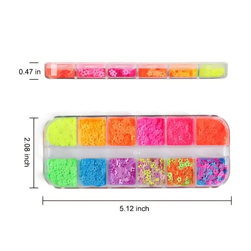 12 Grids Fluorescence Flower Nail Glitter Sequins Nail Art Manicure Shiny 3D Neon Flakes Design French Charms DIY Accessories Decor