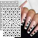 2 Pcs Black White Love Heart 3D Nail Art Stickers Set Mixed Sizes Valentine's Heart Design Adhesive Decal Polish Slider Heart