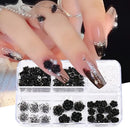 6 Grids Black Rose 3D Nail Art Decorations Resin Acrylic Engraved Flowers Design Mixed Round Pearls Beads Charm Nail Parts DIY Jewelry