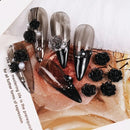 6 Grids Black Rose 3D Nail Art Decorations Resin Acrylic Engraved Flowers Design Mixed Round Pearls Beads Charm Nail Parts DIY Jewelry