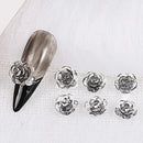 6 Grids Black Rose 3D Nail Art Decorations Resin Acrylic Engraved Flowers Design Mixed Round Pearls Beads Charm Nail Parts DIY Jewelry