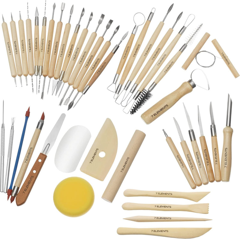 7 Elements 42-Piece Pottery | Clay and Sculpting Tool Set | Complete Kit for Modeling, Carving, and Ceramics