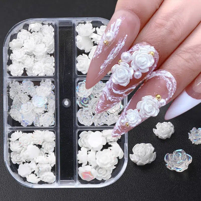 90 Pcs Camellia Nail Decoration White Rose Flower Nail Decoration