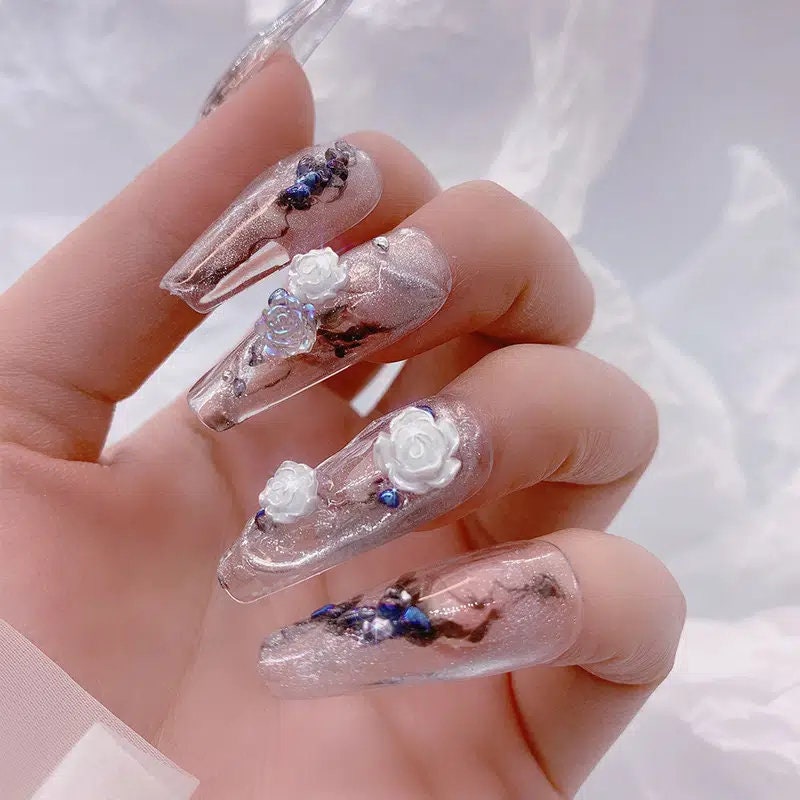 90 Pcs Camellia Nail Decoration White Rose Flower Nail Decoration