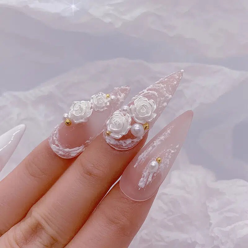 90 Pcs Camellia Nail Decoration White Rose Flower Nail Decoration