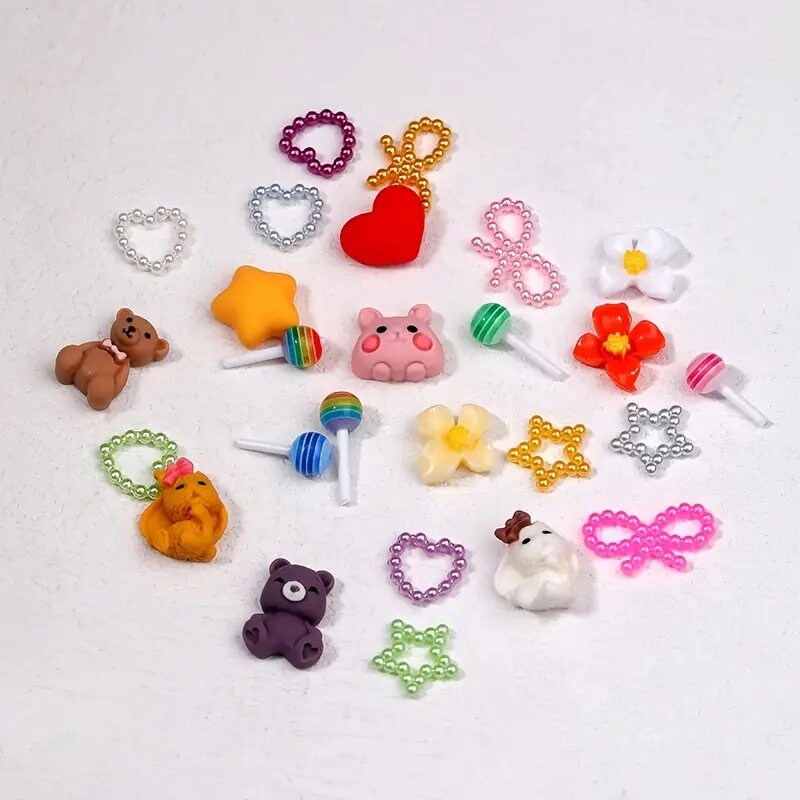 15 Grids Mix Cartoon Nail Charms Various Cartoon Puppy Flower Heart Bowknot Nail Art Rhinestones Decorations Manicures Charms