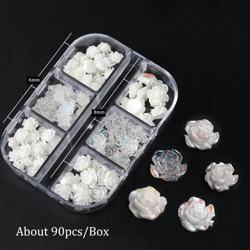 90 Pcs Camellia Nail Decoration White Rose Flower Nail Decoration