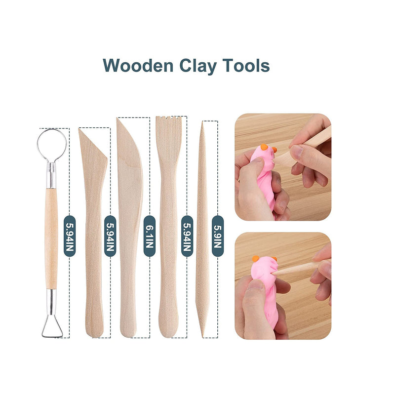Polymer Clay Tools 24pcs Modeling Clay Tools Set Ball Stylus Dotting Tools  Wooden Pottery Clay Sculpting Tool With Storage Case
