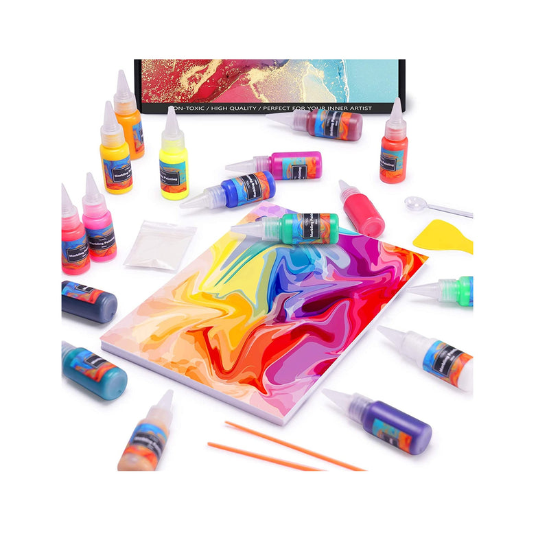 TMOL Marbling Paint Art Kit, 18 Colors Water Marbling Kit, Water Art Paint Set, Arts and Crafts for Girls & Boys Ages 6-12, Craft Kits Art Set for