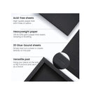 Black Sketch Paper Foldable Canvas Pad | Folded Size 5x6.6 Inches | 20 Sheets | DIY Frame | Acid-Free Heavyweight Paper 246lb/400GSM