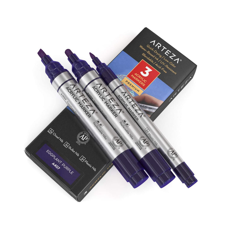 Arteza Acrylic Paint Markers Art Supply Set, Black Fine Nib - 12 Piece