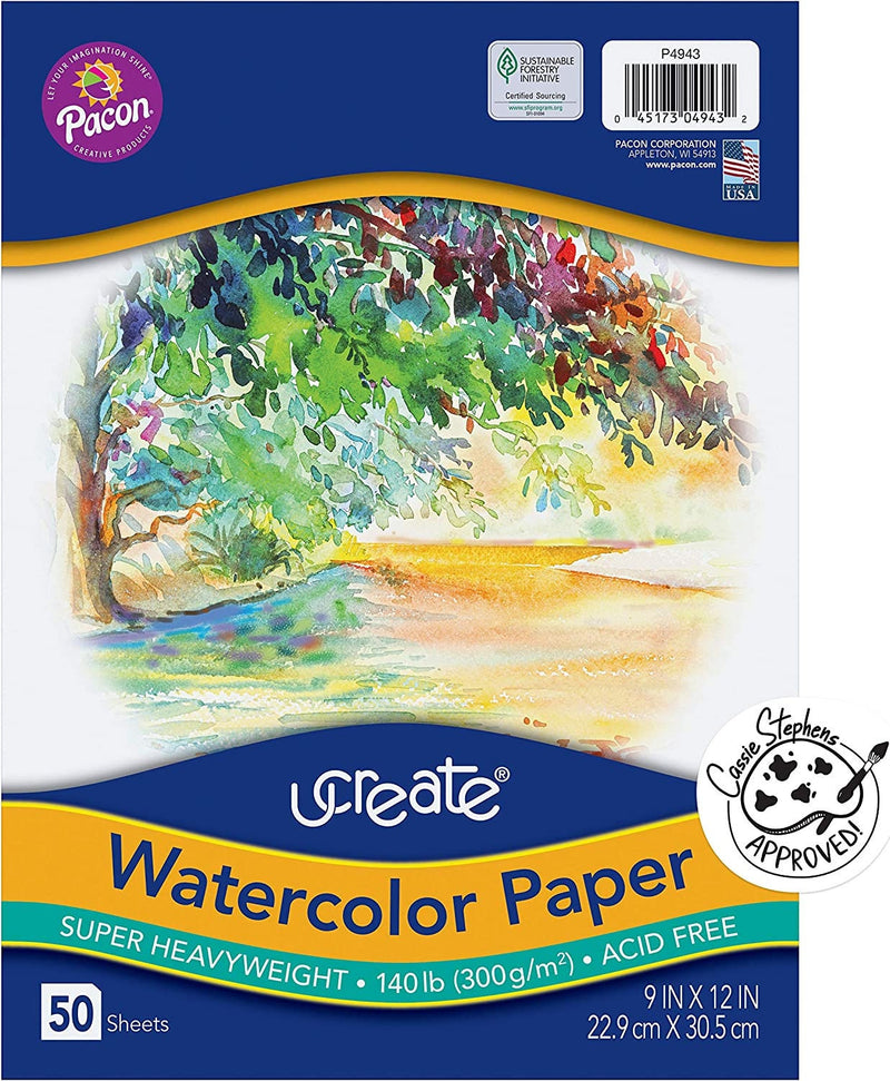 UCreate Watercolor Paper | White, Package, 140 lb., 9" x 12", 50 Sheets