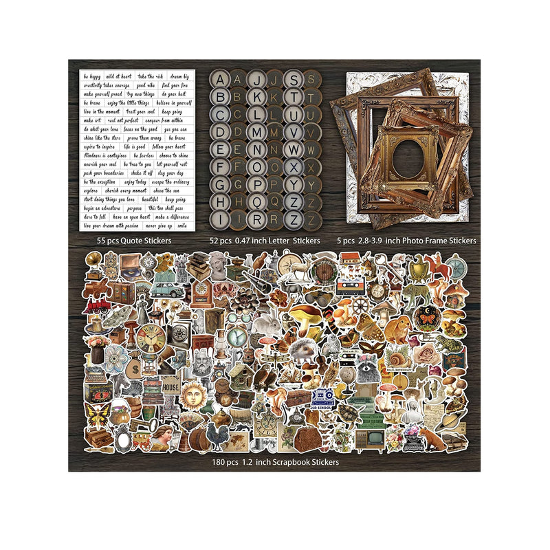 300PCS Vintage Scrapbooking Supplies Scrapbook Paper Journaling Kit  Aesthetic Decorative Craft DIY Stickers Kits for Bullet Journaling, Junk  Journal