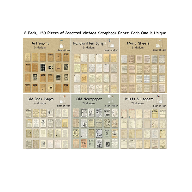 150 Sheets of Scrapbook Paper | Vintage Journaling Scrapbooking Supplies Craft Kits