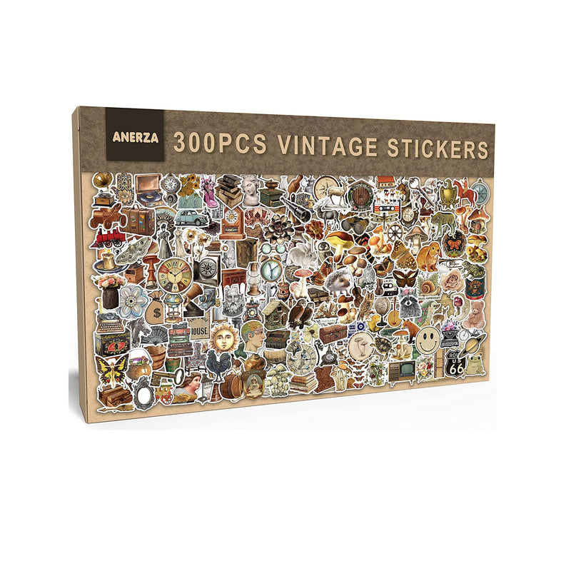 ANERZA 300 PCS Vintage Stickers | Aesthetic Stickers for Scrapbook Journaling Water Bottles Laptop | Scrapbooking Supplies