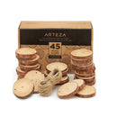 Wood Slices | 45 Pieces | With Bark Natural Unfinished Pine 2.4"-2.8" Diameter Smooth Sanded Surface | Includes 50' of Natural Jute Twine