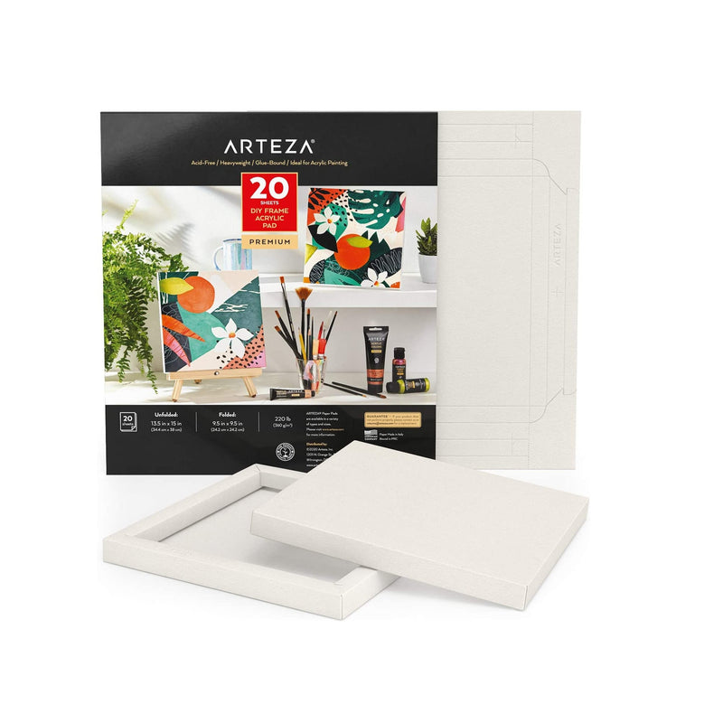 Acrylic Paper Foldable Canvas Pad | 9.5x9.5 Inches | 20 Sheets | DIY Frame | Heavyweight Acrylic Paint Paper | 220 lb | 360 GSM | Acid-Free