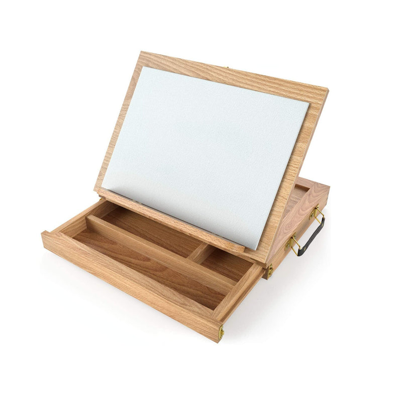 Tabletop Easel | 13.4 x 10.3 x 2 Inches | Portable Beechwood Easel Box with 3-Compartment Drawer and Wooden Palette