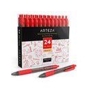 Gel Pens | Set of 24 Red Roller Ball Bullet Journal Pens | Quick-Drying Ink | Medium Point