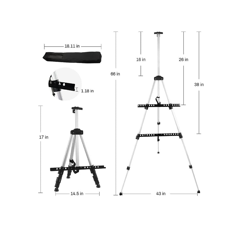 Artist Easel Stand | RRFTOK Aluminum Metal Tripod Adjustable Easel for Painting Canvases Height from 17 to 66 Inch