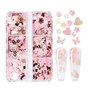 6 Grids Pink Sequin Nail Decoration Kit 3D Gold Flake Butterfly Flower Heart Nail Art Charm Parts For UV Gel Manicure Design