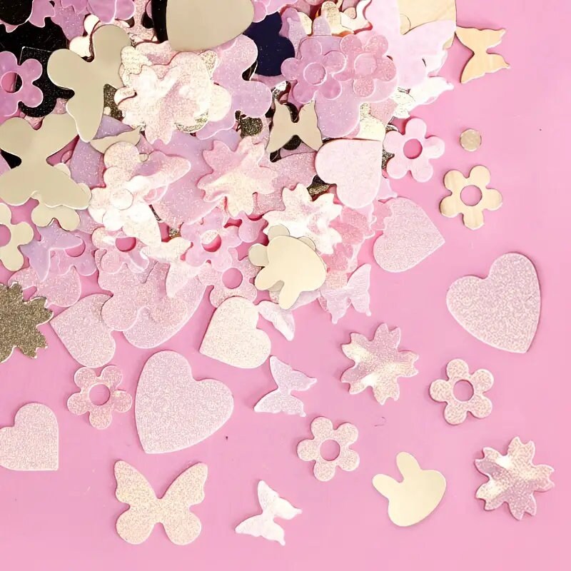 6 Grids Pink Sequin Nail Decoration Kit 3D Gold Flake Butterfly Flower Heart Nail Art Charm Parts For UV Gel Manicure Design
