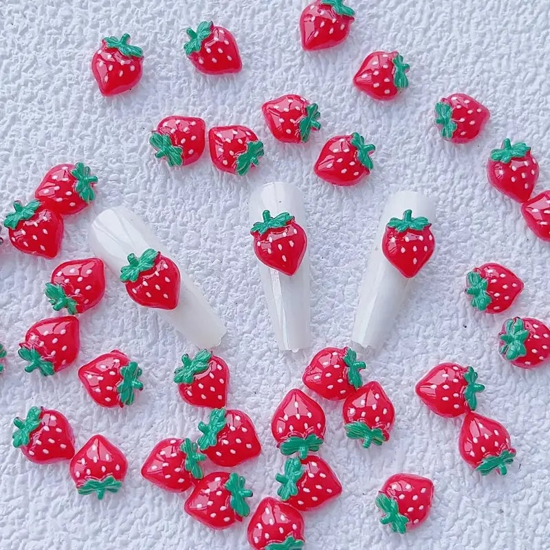 10 Pcs Strawberries Nail Ornament | 3D Strawberries Nail Accessory | Nail Charms For Women DIY Home And Salon
