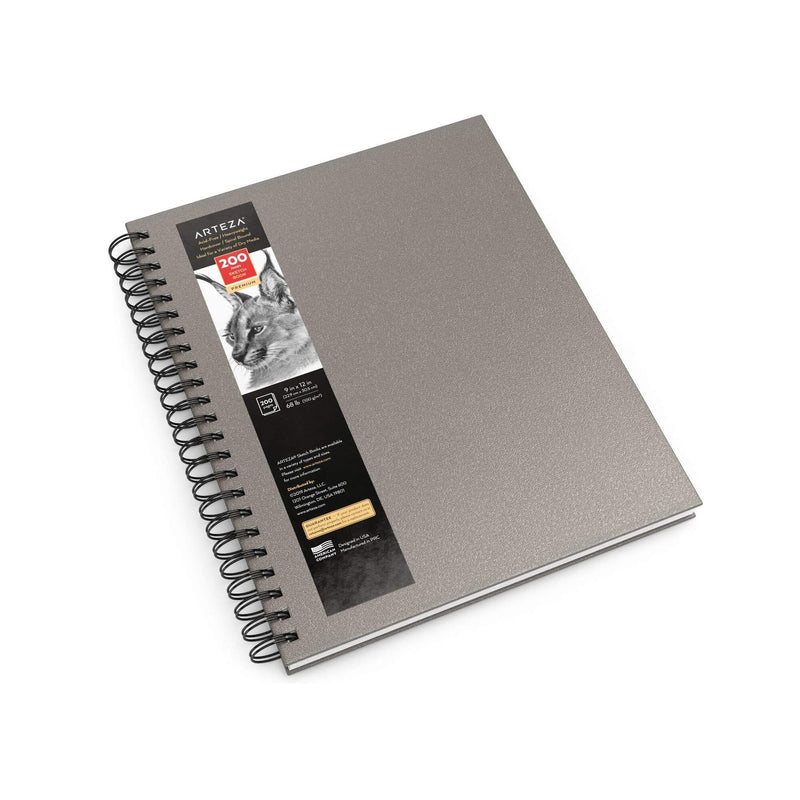 Sketch Book | 9x12-inch | Gray Drawing Pad | 100 Sheets | 68 lb 100 GSM | Hardcover Sketchbook | Spiral-Bound