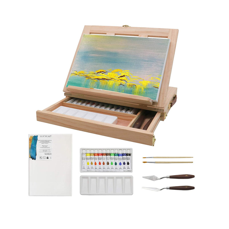 LUCYCAZ Tabletop Easel Set | Easel for Painting Canvases | Painting Easel Kits