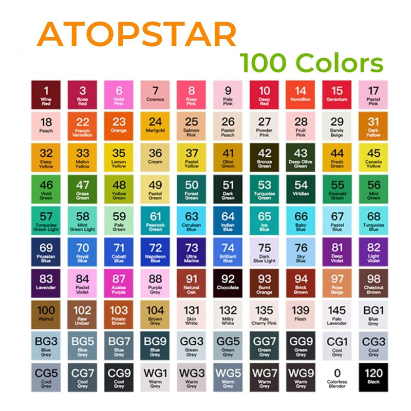 ATOPSTAR 100 Color Artistic Drawing Pens | Double Ended For Coloring Paint Supplies