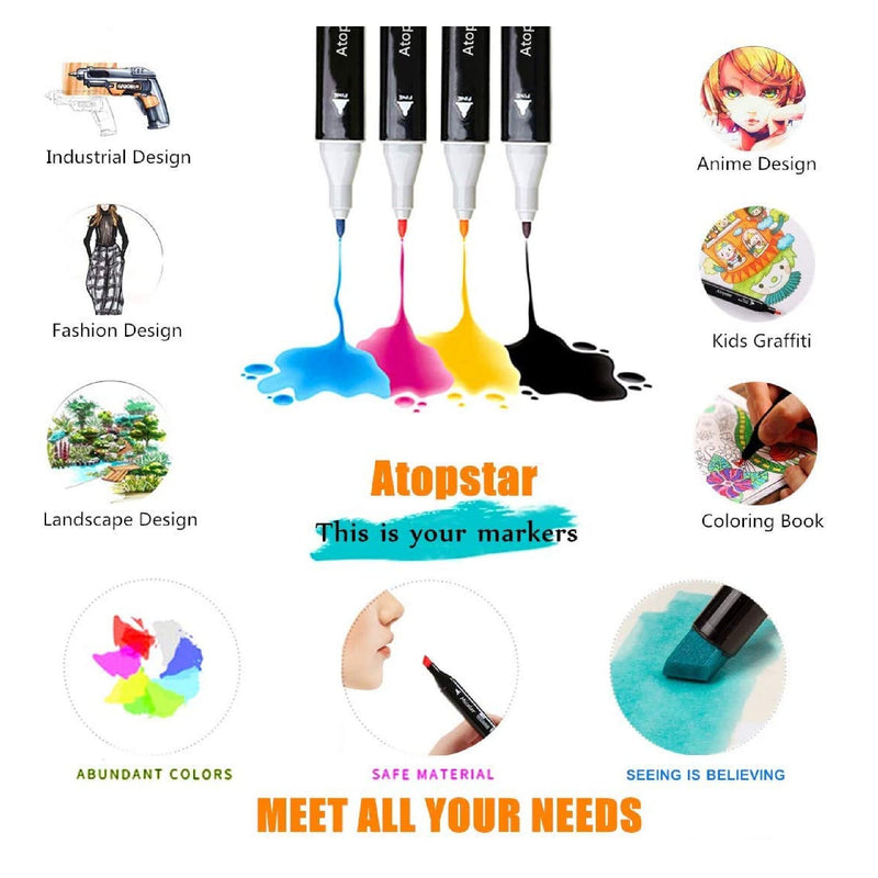 ATOPSTAR 100 Color Artistic Drawing Pens | Double Ended For Coloring Paint Supplies