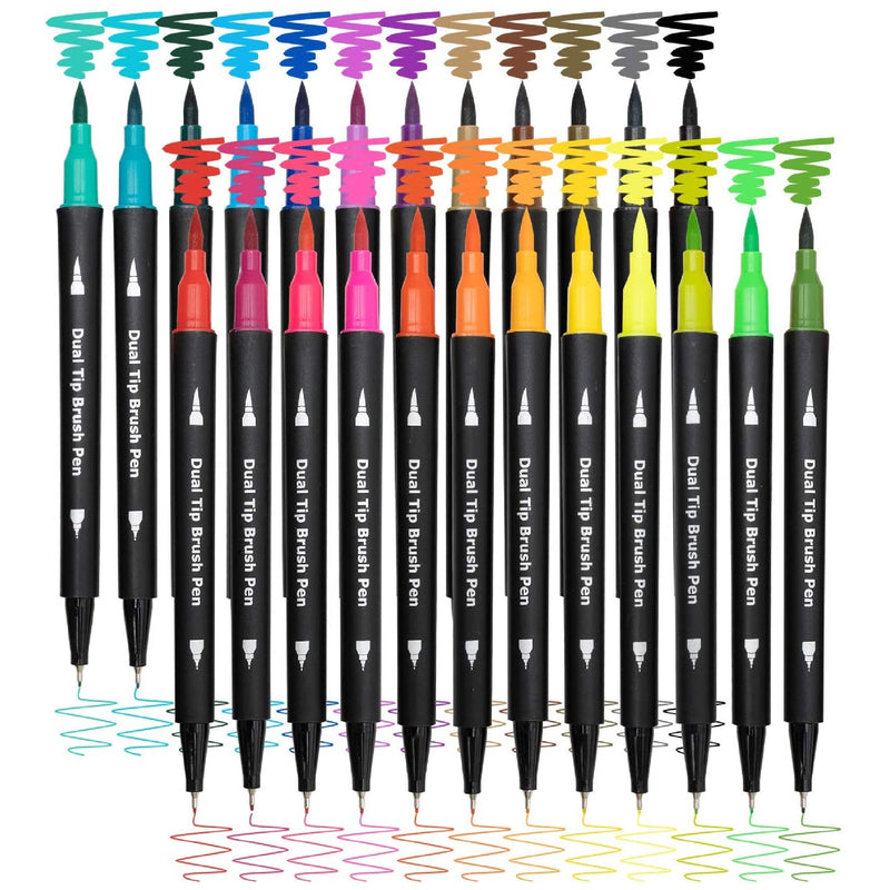 Dual Tip Brush Pens Double Sided Pigment Based Brush Markers 36 Color Art  Set With Zipper Case Flexible Brush And 0.4mm Fineliner - Coloring Journalin