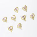 3D Heart Shape Nail Art Charms | Shiny Golden Hollow Heart With Pink Heart Artificial Gem | Nail Accessory