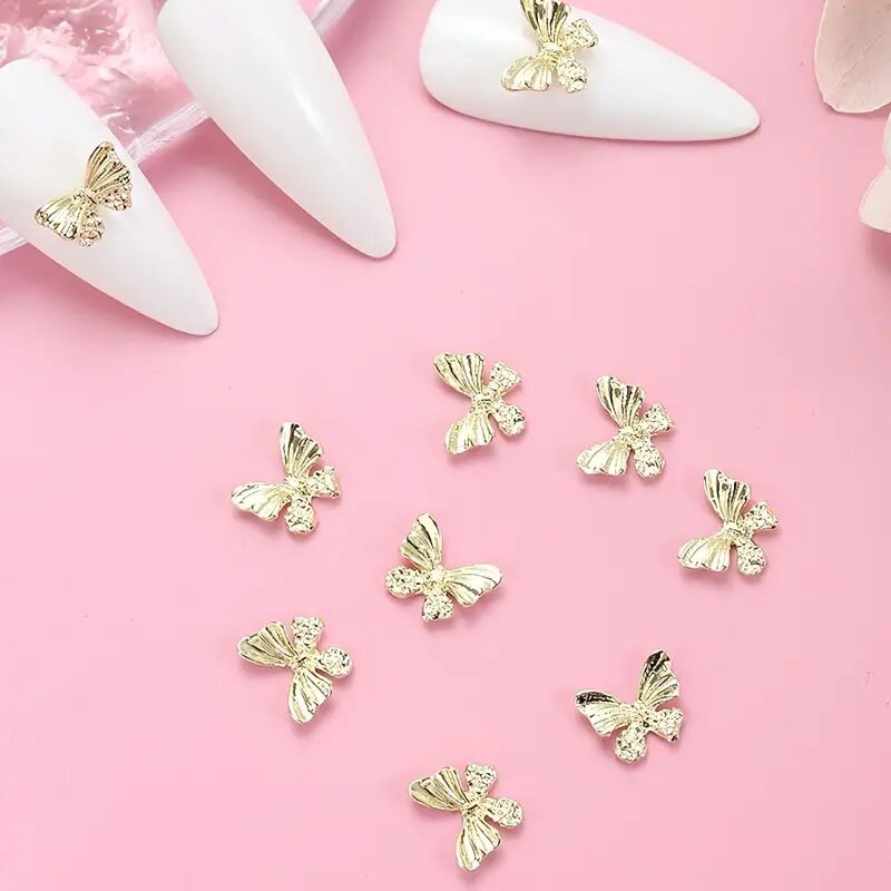 3D Butterfly Shape Nail Art Charms | Golden Metal Butterfly | For Manicure Craft DIY Nail Art Decorations