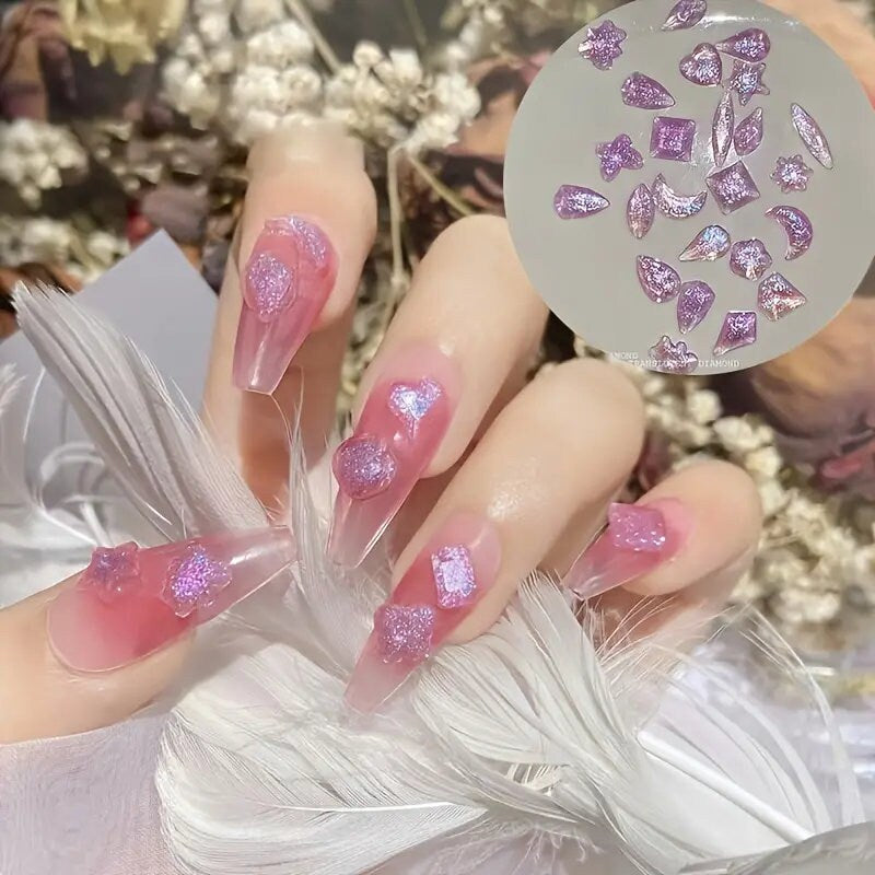 3D Aurora Nail Gems | Artificial Flatback Rhinestones Charms For Nails | Nail Art Decoration For Women Home DIY And Salon (Purple)